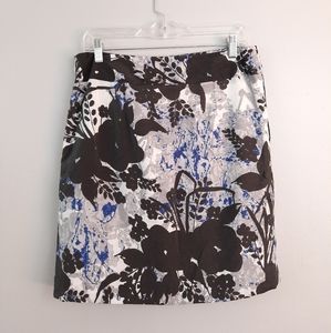 Ann Taylor Petite Black & Gray Floral Skirt